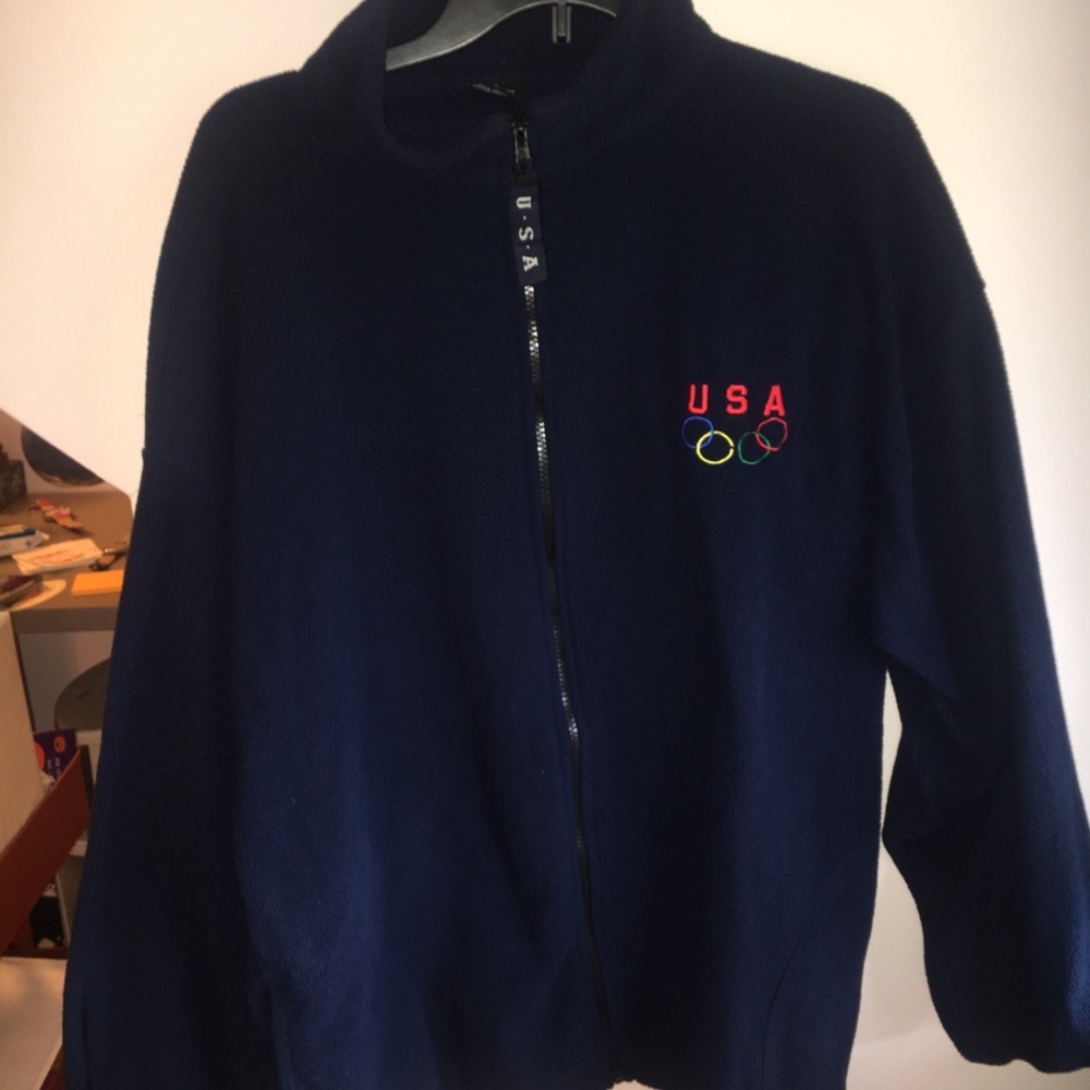 Vintage navy Olympic fleece zip up